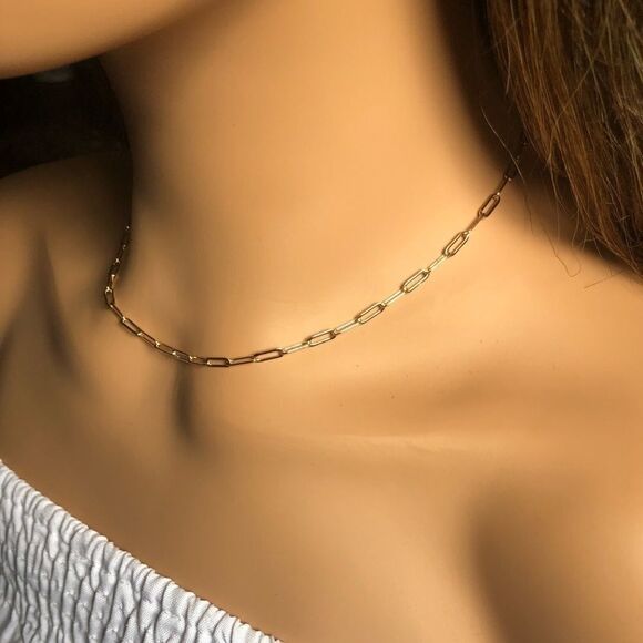 #40 14k Gold Rectangle Link Chain Necklace - Picture 4 of 13